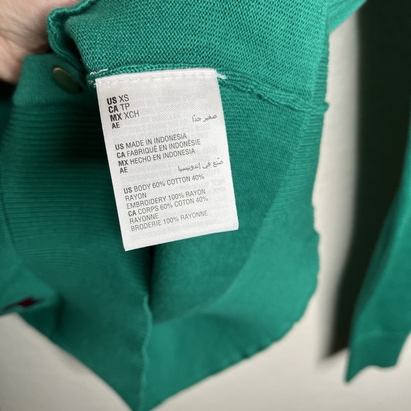 Women's XS Button Up Cardigan Sweater Scotty Dog Green Cotton Lightweight Preppy - Picture 9 of 13
